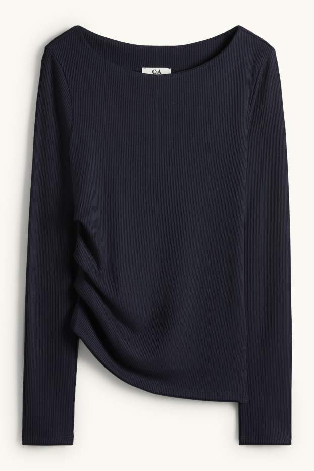 Damen - Langarmshirt - Slim Fit - gerippt - dunkelblau