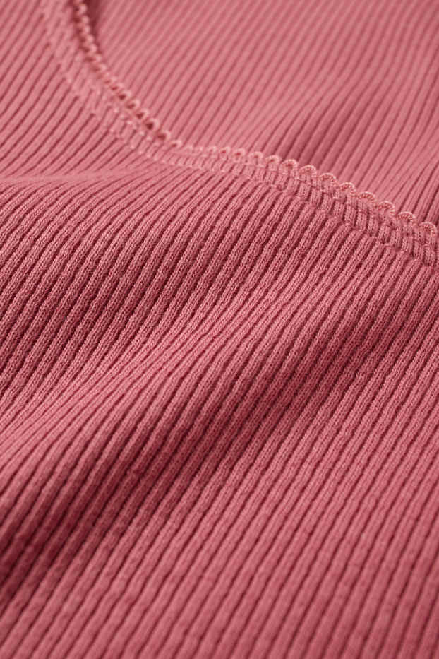 Women - Cropped long sleeve top - slim fit - ribbed - dark rose