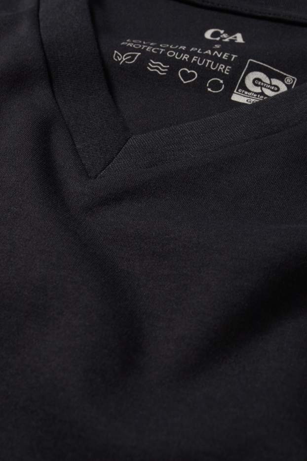 Femmes - T-shirt avec encolure en V - slim fit - noir