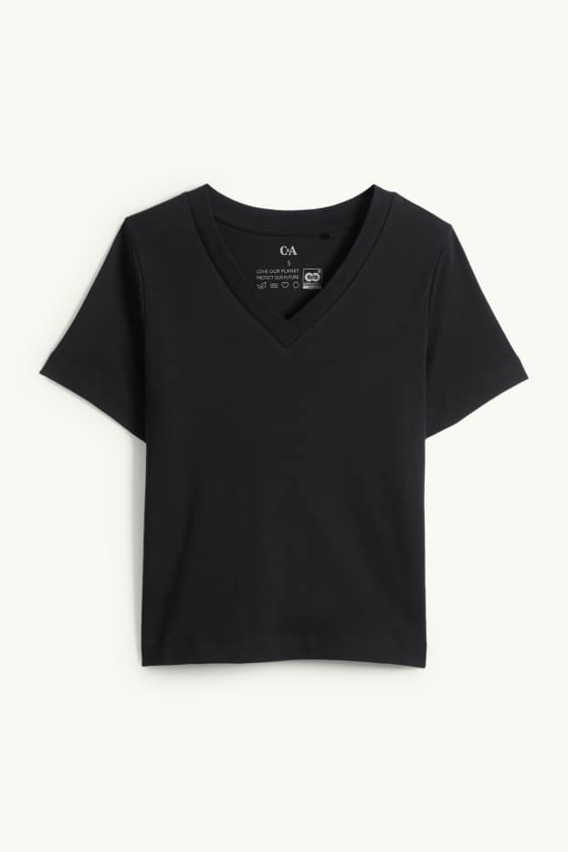 Femmes - T-shirt avec encolure en V - slim fit - noir