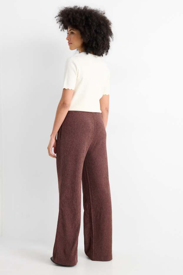 Mujer - Pantalón de jersey - mid waist - wide leg - con textura - marrón