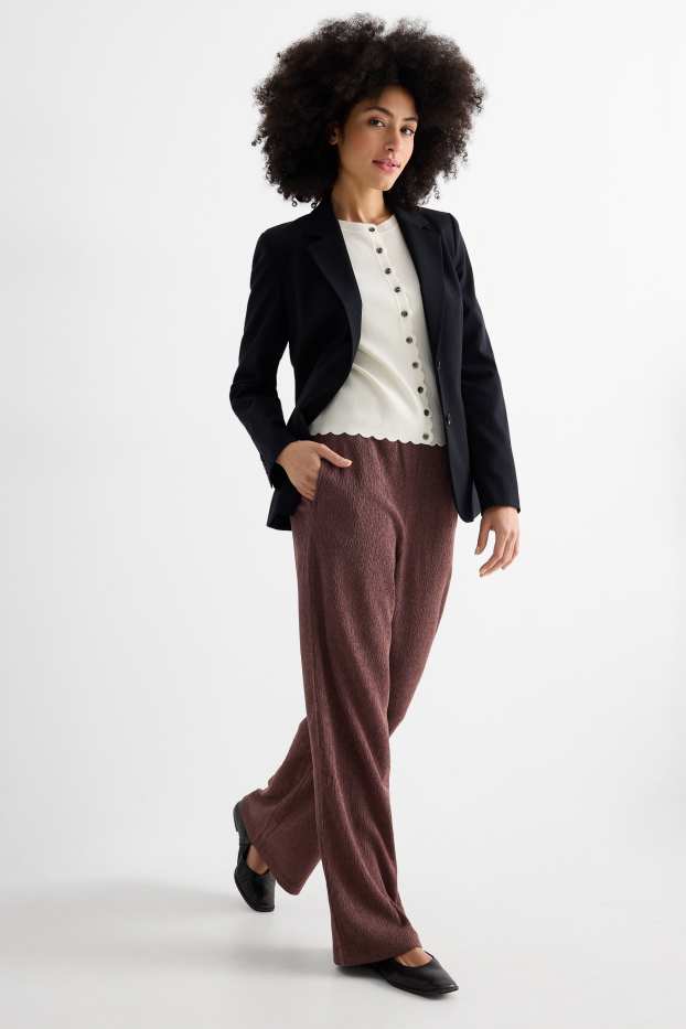 Mujer - Pantalón de jersey - mid waist - wide leg - con textura - marrón