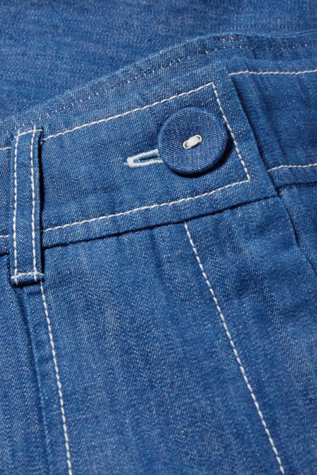 Femei - Pantaloni de stofă - talie înaltă - wide leg - aspect de jeans - albastru închis