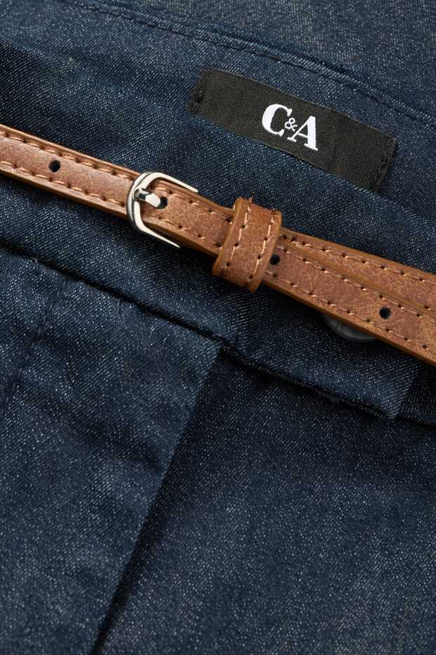 Femei - Pantaloni de stofă cu curea - talie medie - tapered leg - aspect de Jeans - denim-albastru închis