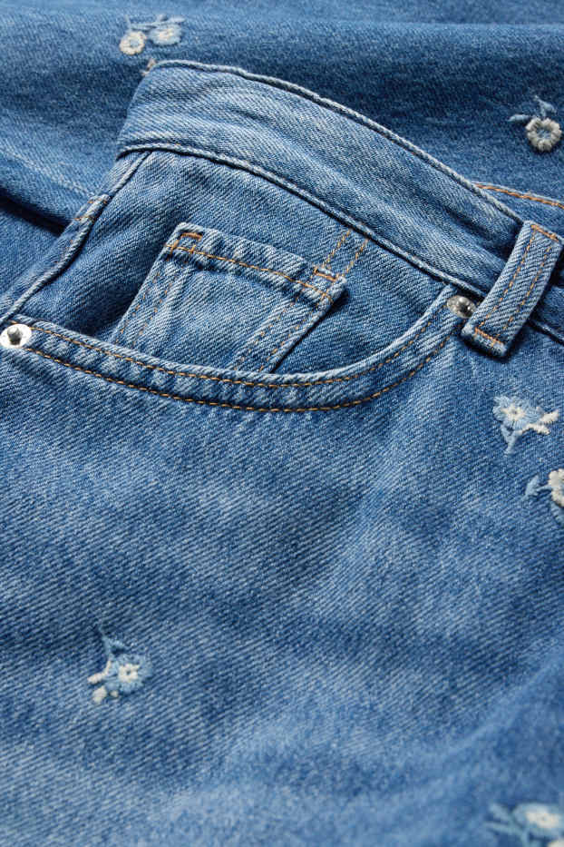 Dámské - Baggy jeans - mid waist - s květinovým vzorem - džíny - modré