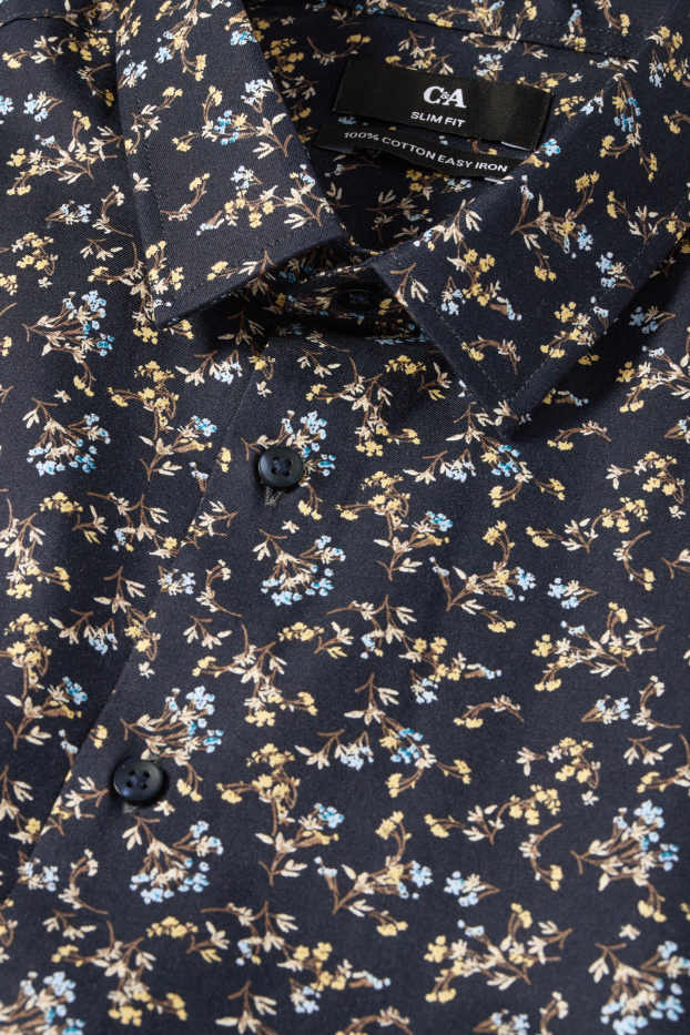 Men - Business shirt - slim fit - kent collar - easy-iron - patterned - dark blue