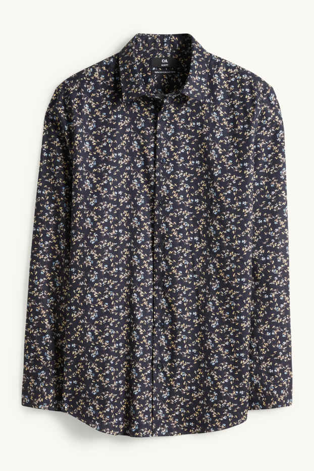 Men - Business shirt - slim fit - kent collar - easy-iron - patterned - dark blue