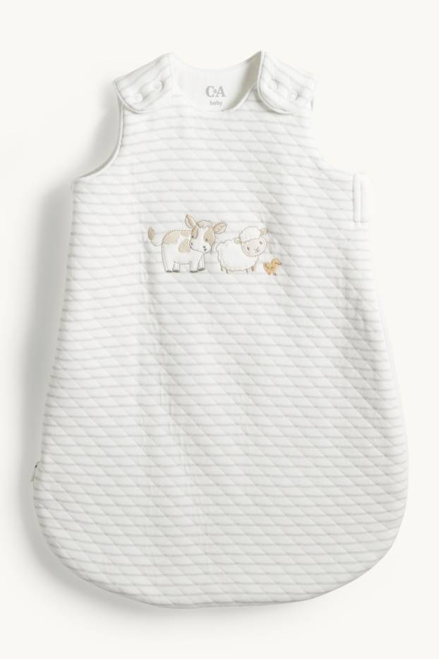Nadó nen - Vaca, ovella i pollet - sac de dormir per a nadó - 0-4 mesos - blanc