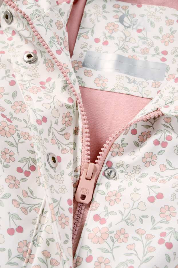 Kinder Mädchen - Blume - Regenjacke mit Kapuze - wasserdicht - weiß