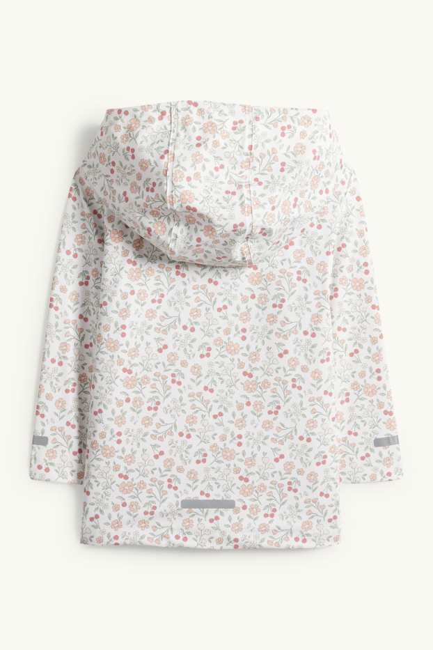 Kinder Mädchen - Blume - Regenjacke mit Kapuze - wasserdicht - weiß