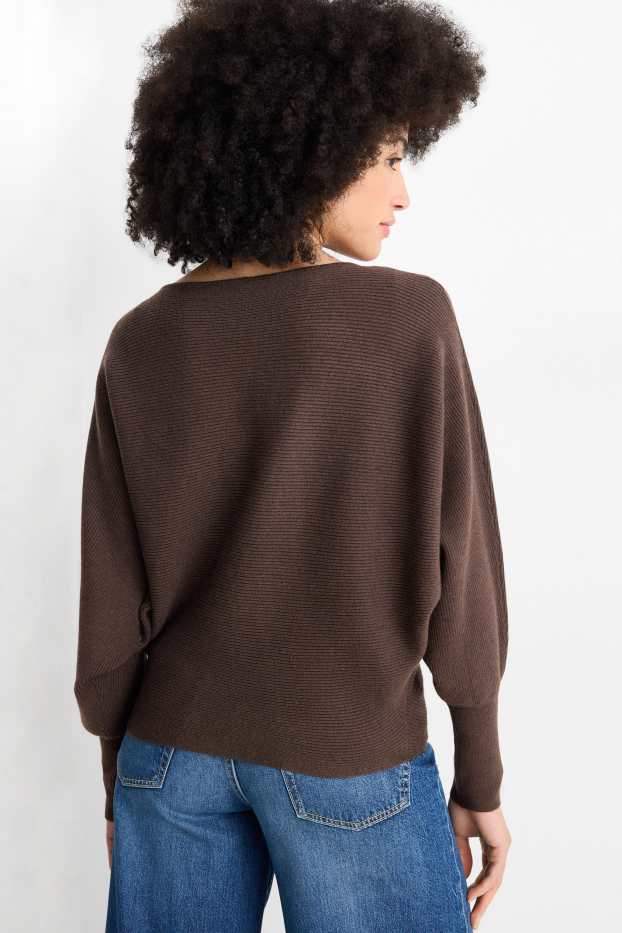 Dames - Trui - ribstof - donkerbruin
