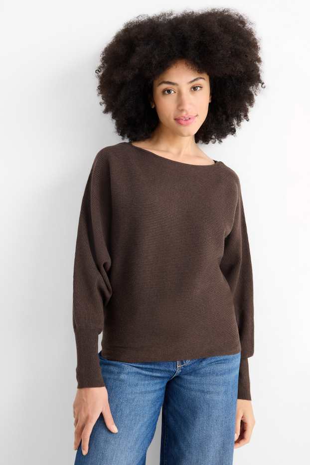 Dames - Trui - ribstof - donkerbruin