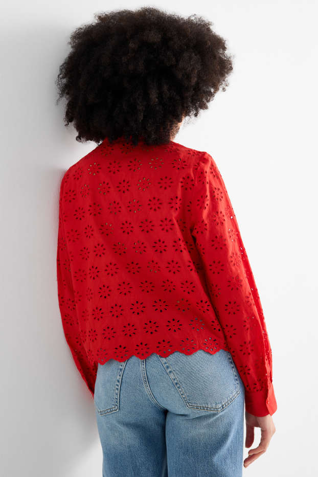 Dames - Blouse - Broderie Anglaise - rood