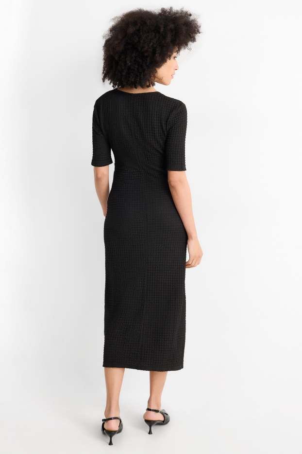 Femei - Rochie cu decolteu în V - straight fit - structurată - negru
