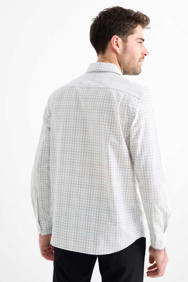 Hommes - Chemise de bureau - regular fit - col kent - facile à repasser - à carreaux - blanc crème