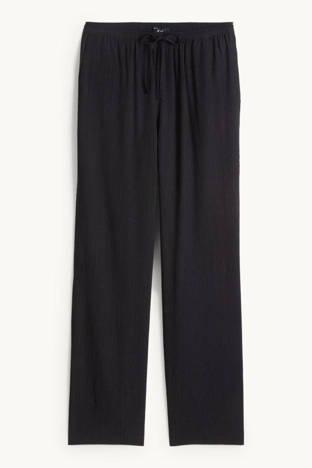 Dames - Pantalon - mid waist - wide leg - zwart