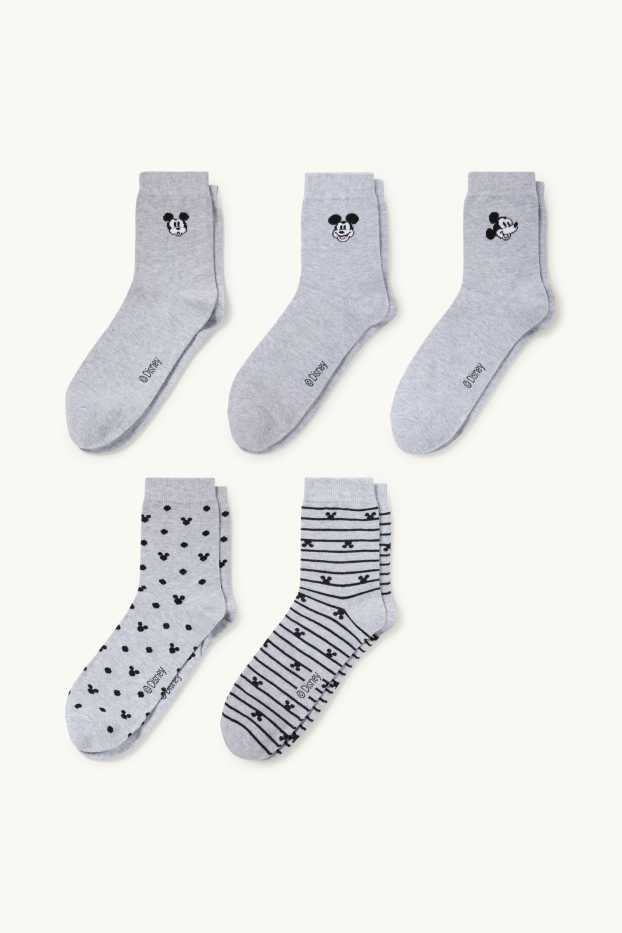 Femmes - Lot de 5 paires - chaussettes à motif - Mickey Mouse - gris clair