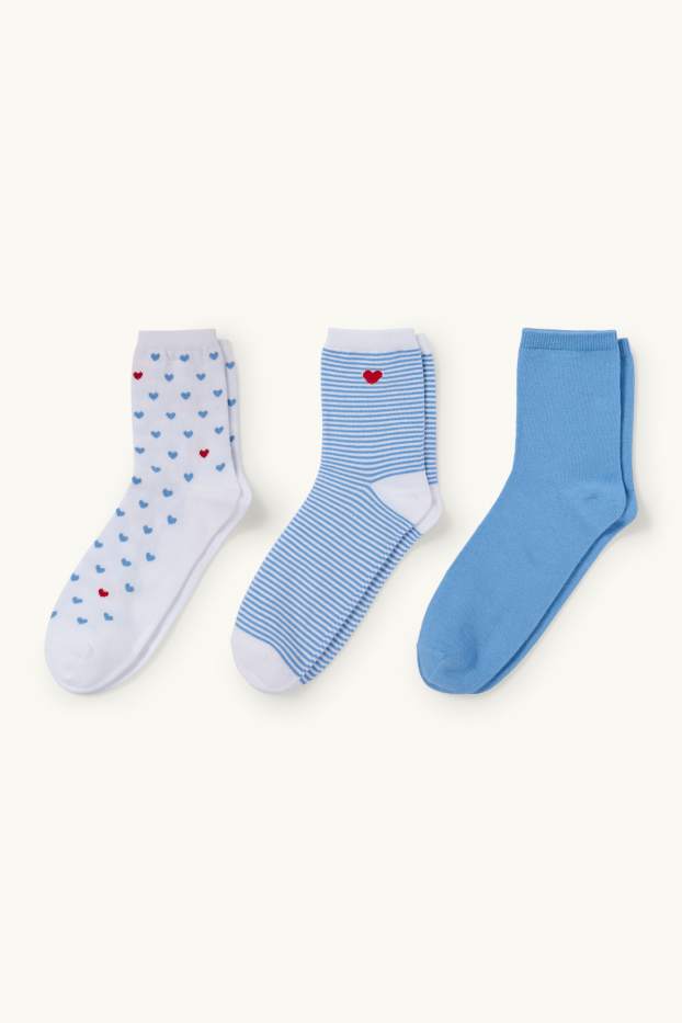Damen - Multipack 3er - Socken mit Motiv - Herz - weiss / hellblau