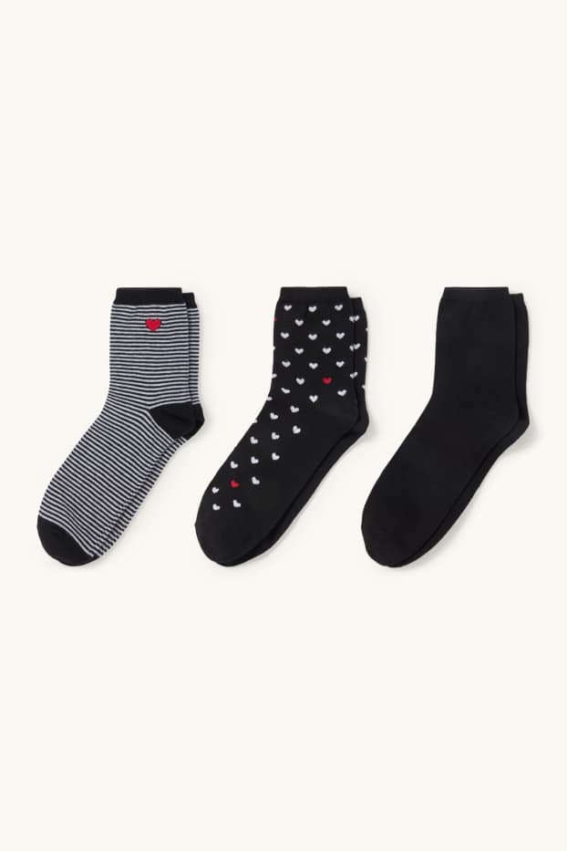 Damen - Multipack 3er - Socken mit Motiv - Herz - schwarz
