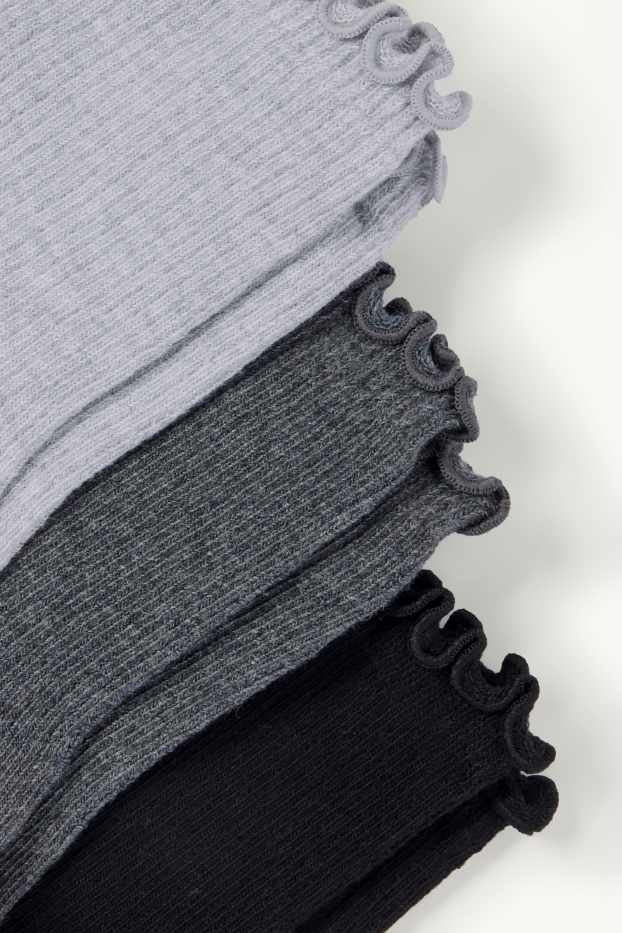 Dames - Set van 3 paar - sokken - ribstof - grijs / zwart