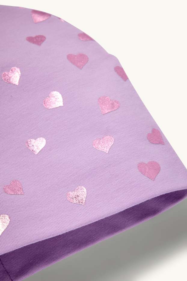 Kinder Mädchen - Herz - Mütze - Glanz-Effekt - hellviolett