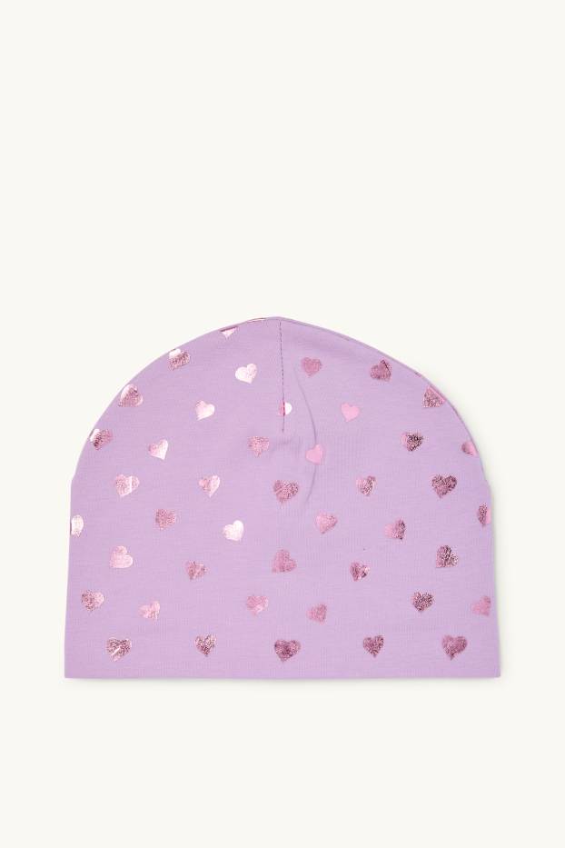 Kinder Mädchen - Herz - Mütze - Glanz-Effekt - hellviolett