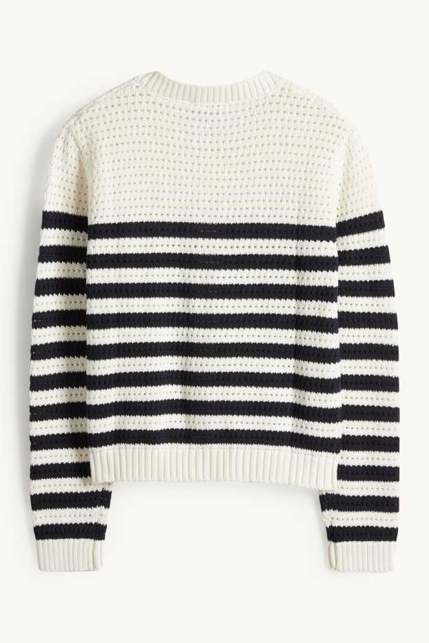 Femmes - Gilet en maille - à rayures - blanc / bleu