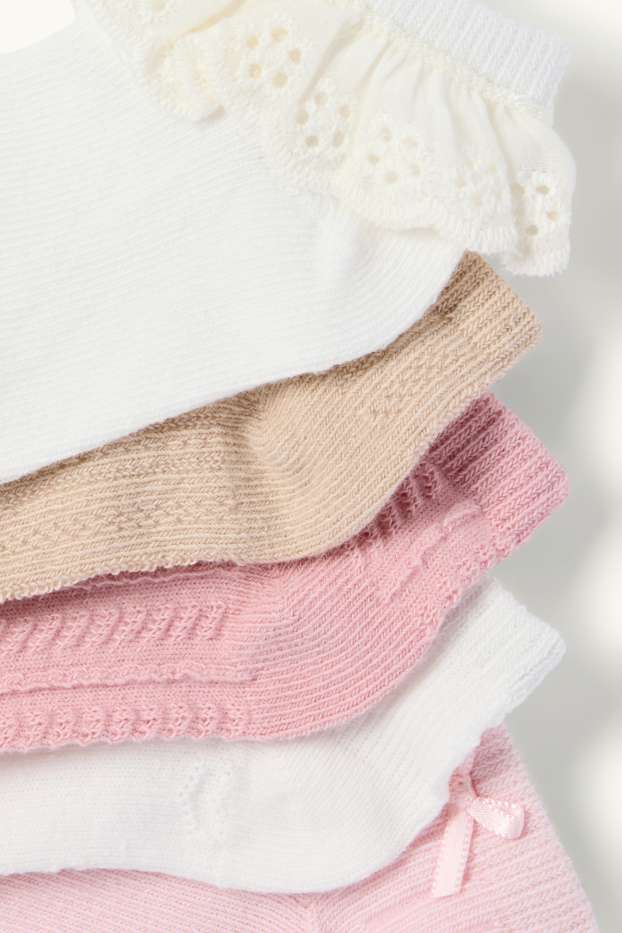 Baby Mädchen - Multipack 5er - Baby-Socken - strukturiert - weiß / rosa