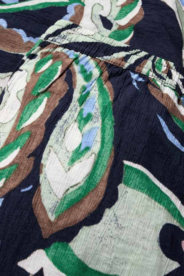 Donna - Pantaloni di stoffa - vita media - gamba ampia - fantasia - verde / blu scuro