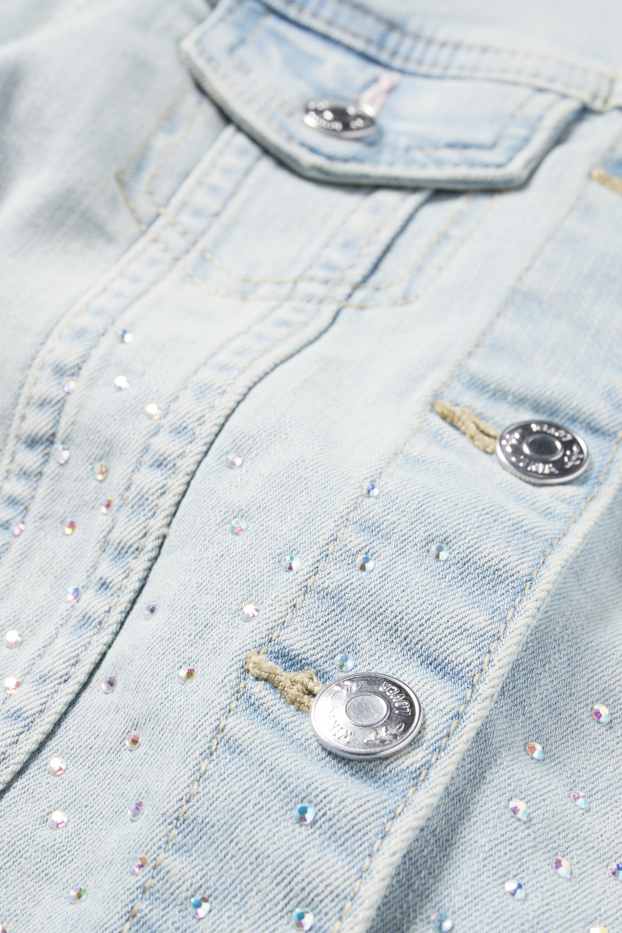 Kinder Mädchen - Jeansjacke mit Strasssteinen - helljeansblau