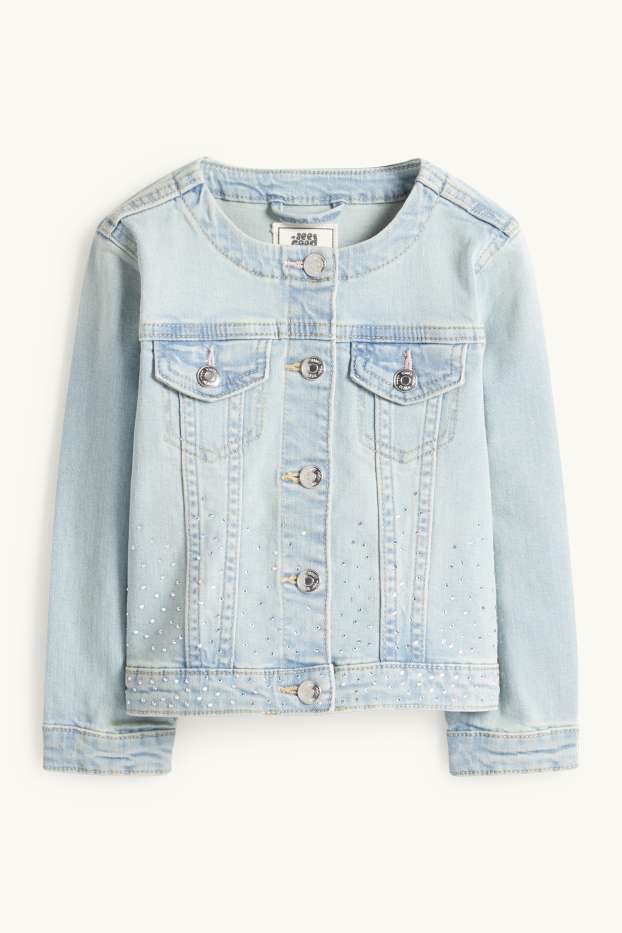 Kinder Mädchen - Jeansjacke mit Strasssteinen - helljeansblau