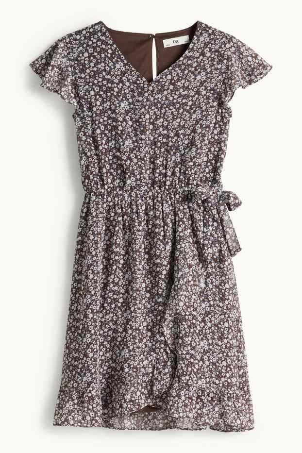 Enfants filles - Fleur - robe - effet brillant - marron foncé