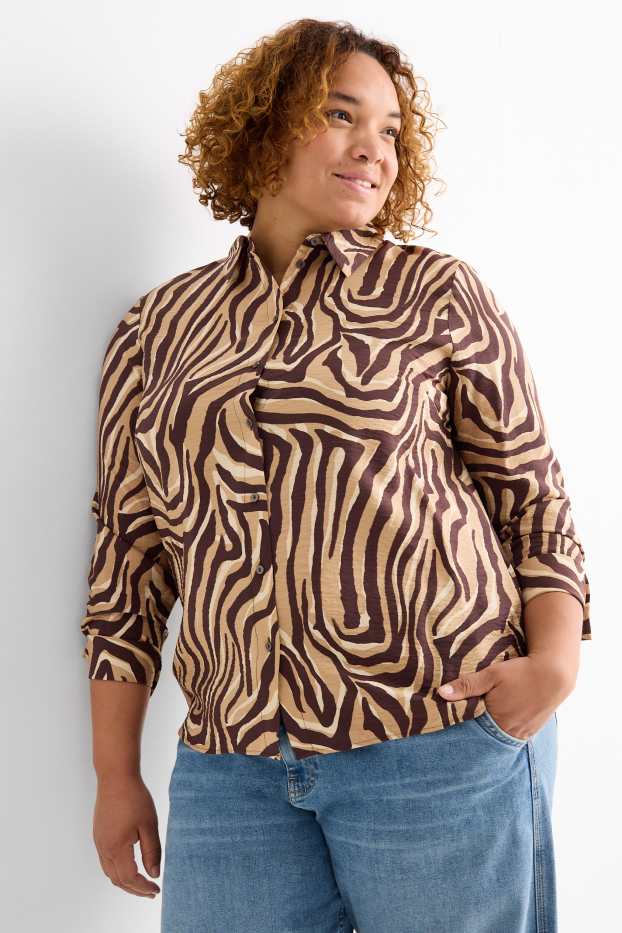 Femmes - Chemisier - à motif - marron / beige