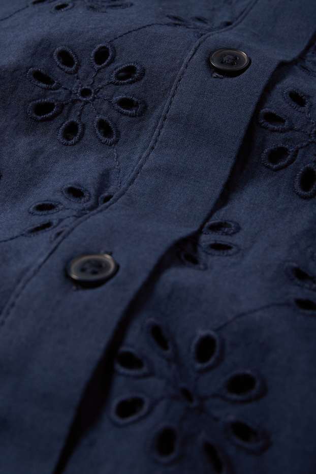 Damen - Bluse - Broderie Anglaise - dunkelblau