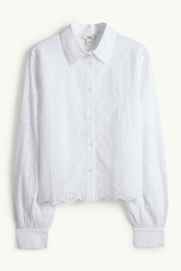 Dames - Blouse - Broderie Anglaise - wit