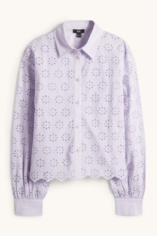 Damen - Bluse - Broderie Anglaise - hellviolett