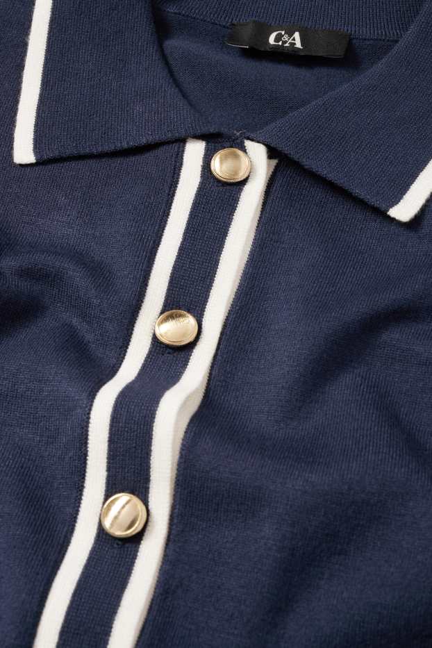 Dames - Gebreid vest - donkerblauw / wit