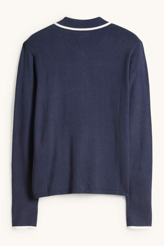 Dames - Gebreid vest - donkerblauw / wit