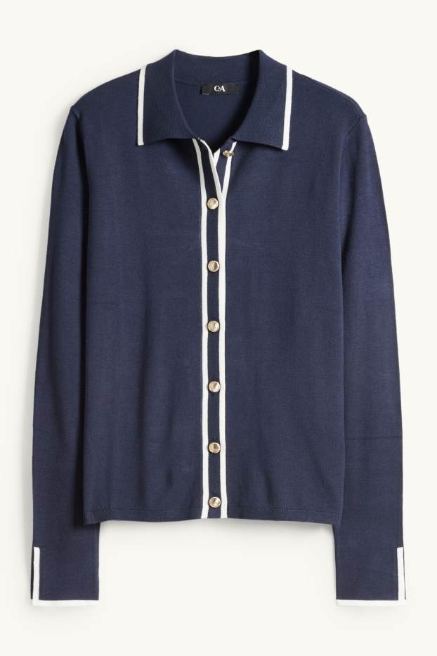 Dames - Gebreid vest - donkerblauw / wit