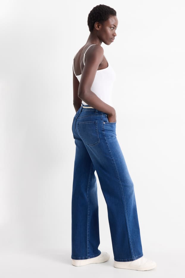 Dámské - Wide leg jeans s páskem - mid waist - džíny - modré