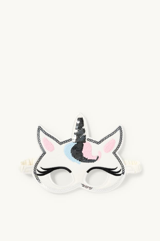 Enfants filles - Licorne - ensemble - robe et masque - 2 pièces - effet brillant - blanc crème