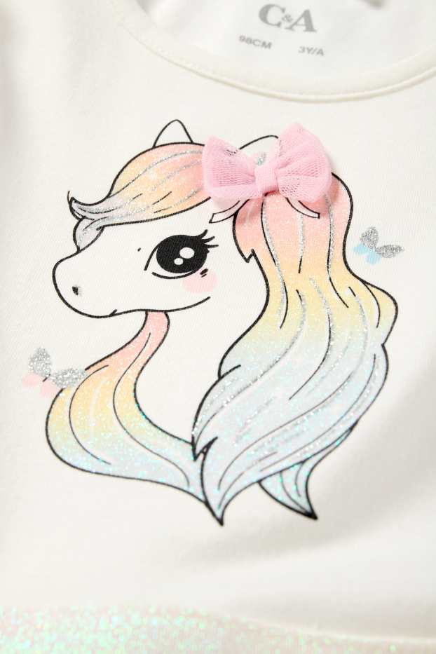 Enfants filles - Licorne - ensemble - robe et masque - 2 pièces - effet brillant - blanc crème