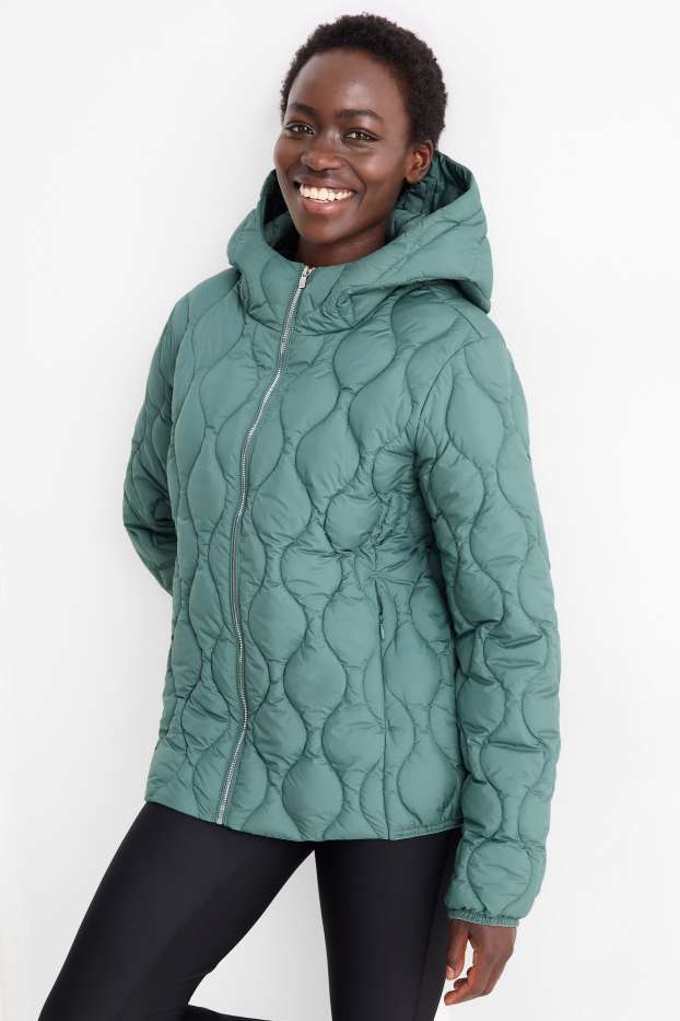 Dames - Gewatteerde jas met capuchon - petrol