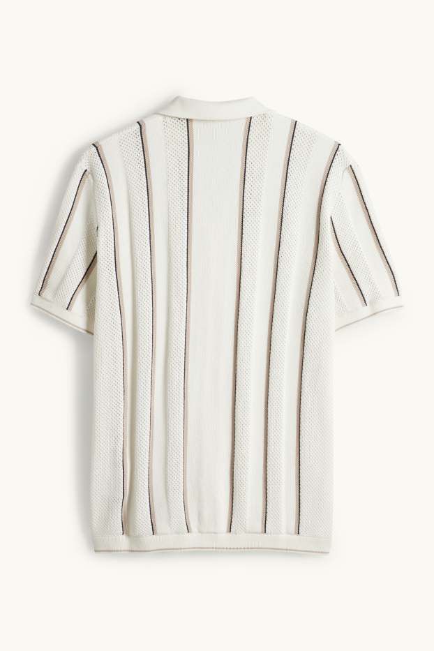 Heren - Gebreid overhemd - regular fit - reverskraag - gestreept - crème wit