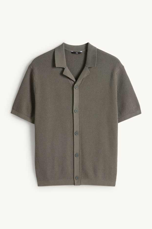 Hommes - Chemise en maille - regular fit - col à revers - vert foncé