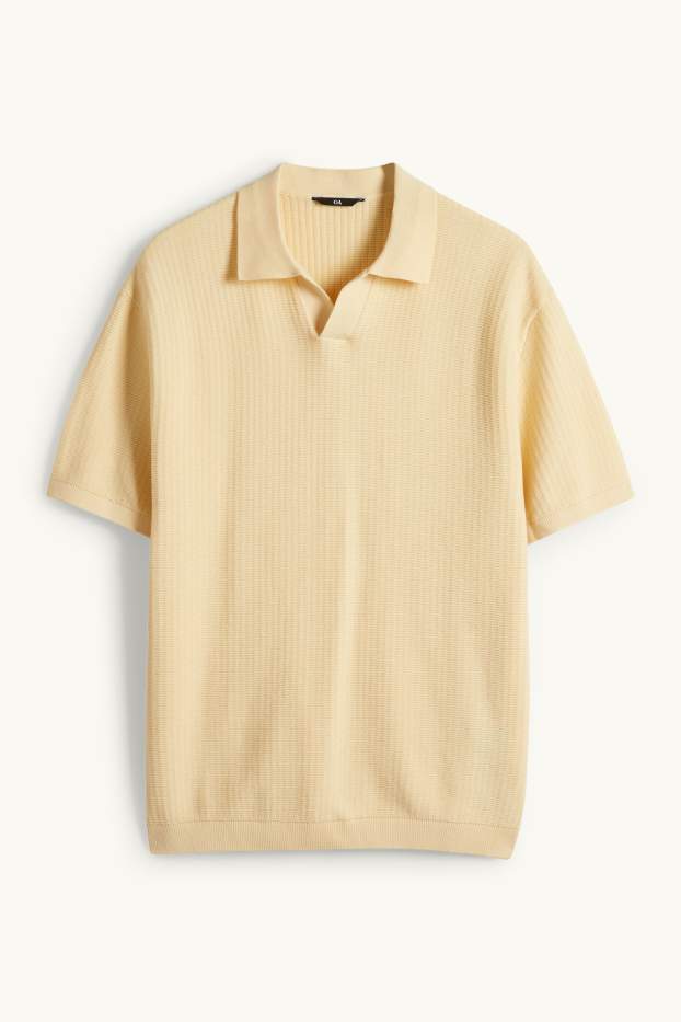 Heren - Gebreid poloshirt - relaxed fit - met structuur - lichtgeel