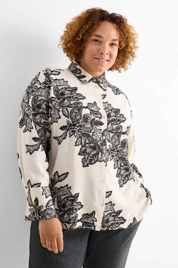 Femmes - Chemisier - à fleurs - finition texturée - noir / beige