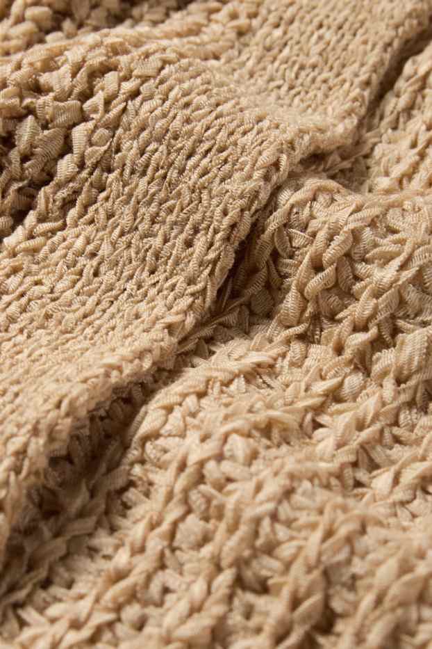 Femmes - Gilet en maille long - finition côtelée - beige