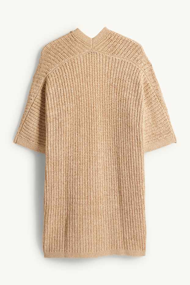 Femmes - Gilet en maille long - finition côtelée - beige