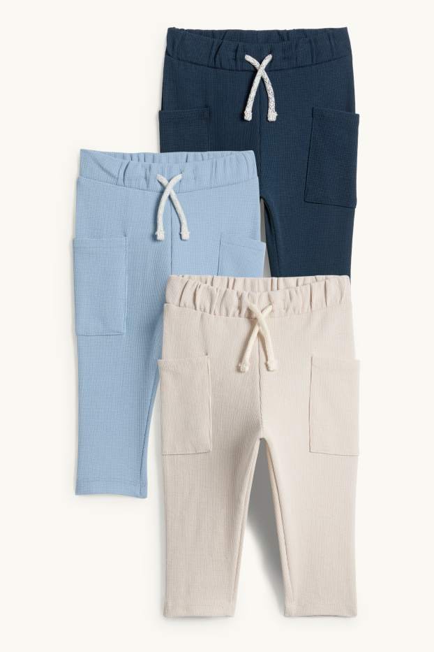 Bébés garçons - Lot de 3 - pantalons de jogging bébé - finition texturée - bleu  / beige
